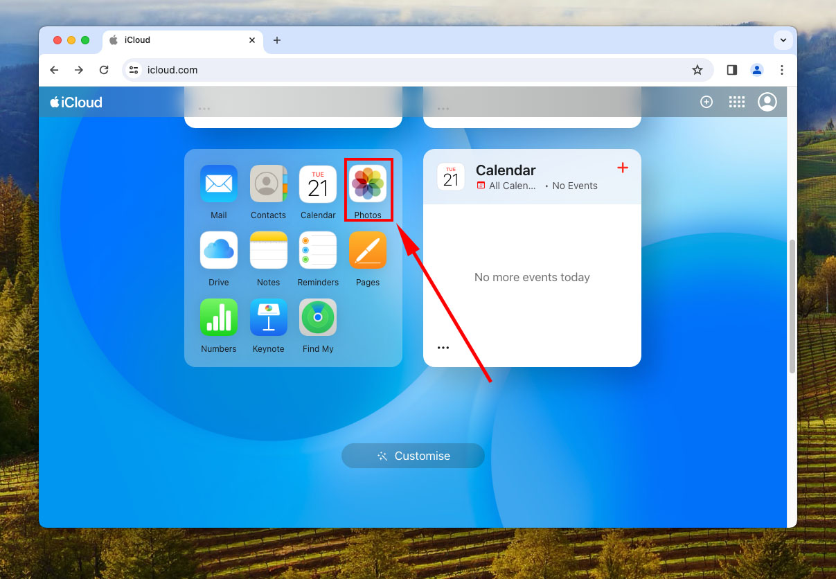 Photos app in the iCloud website