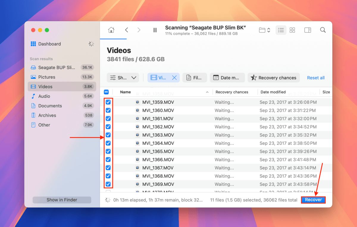 Disk Drill file selection tool